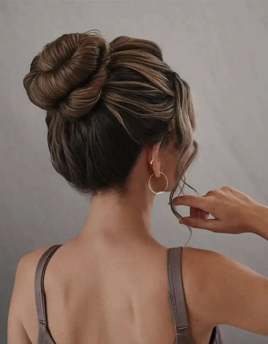 summer buns hairstyle 2025+Layered Cinnamon Swirl Bun