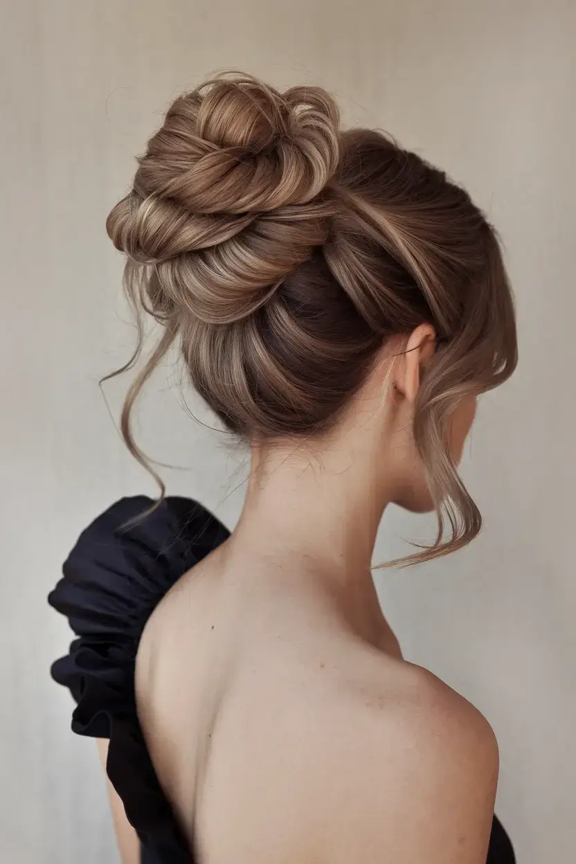 summer buns hairstyle 2025 Structured Caramel Swirl Bun