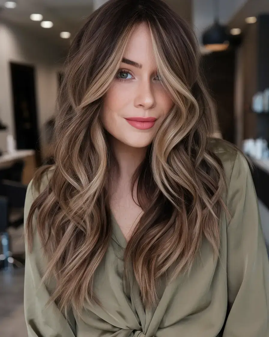 summer hair color for brunettes highlights sun kissed 2025 Caramel Cream Brunette with Swooping Texture