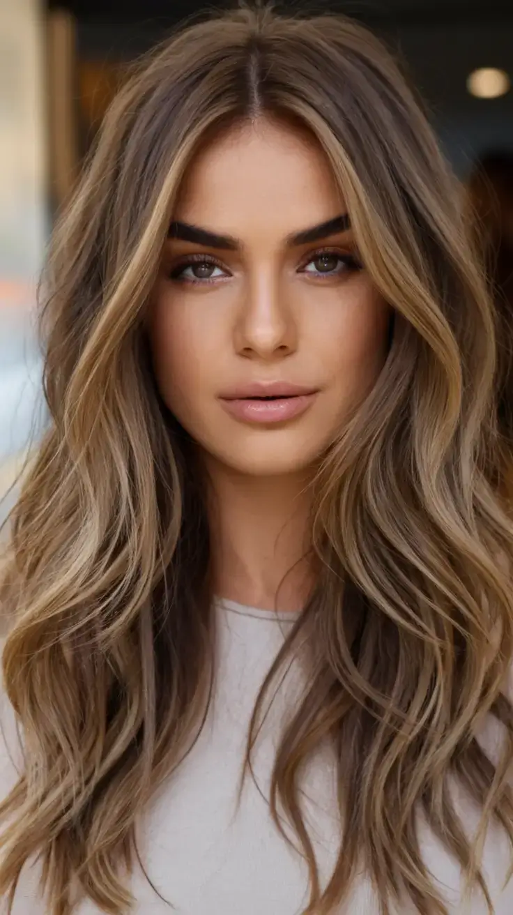 summer hair color for brunettes highlights sun kissed 2025 Cool Beige Brunette with Wind-Tousled Texture