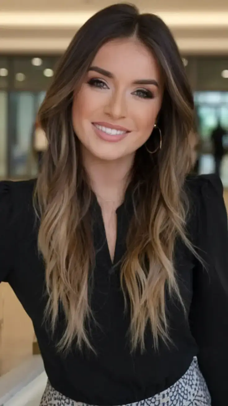 summer hair color for brunettes highlights sun kissed 2025 Golden Blend Brunette with Natural Fade