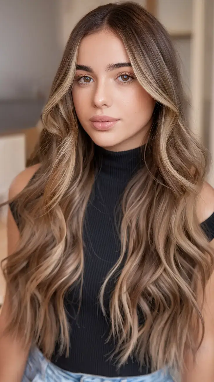 summer hair color for brunettes highlights sun kissed 2025+Dimensional Beachy Curls with Honey Veils