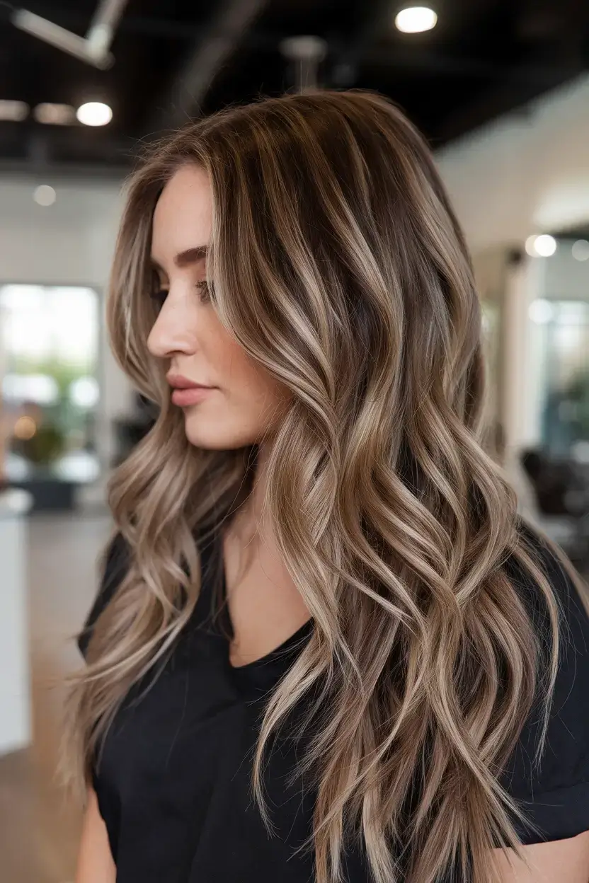 summer hair color for brunettes highlights sun kissed 2025+Neutral Mocha Blend with Lightened Panels