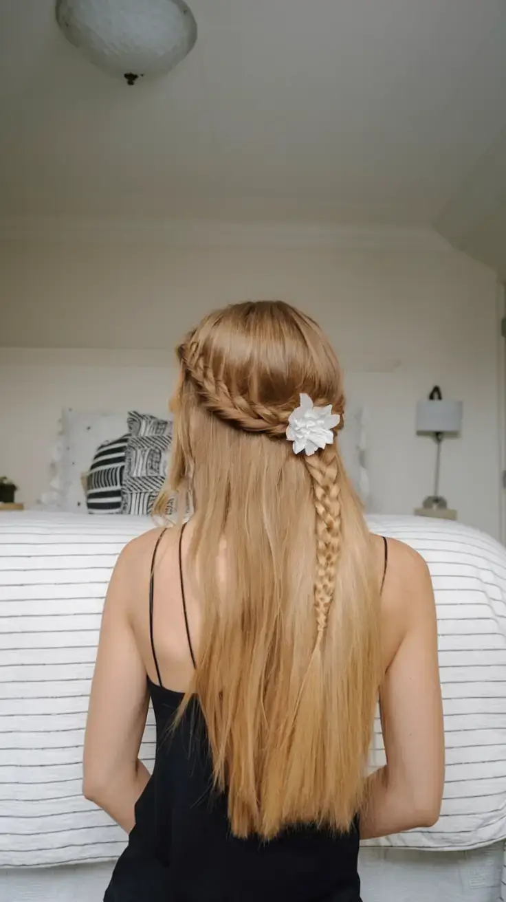 summer hairstyles for long hair 2025 Soft Twist Crown with Braid and Bloom