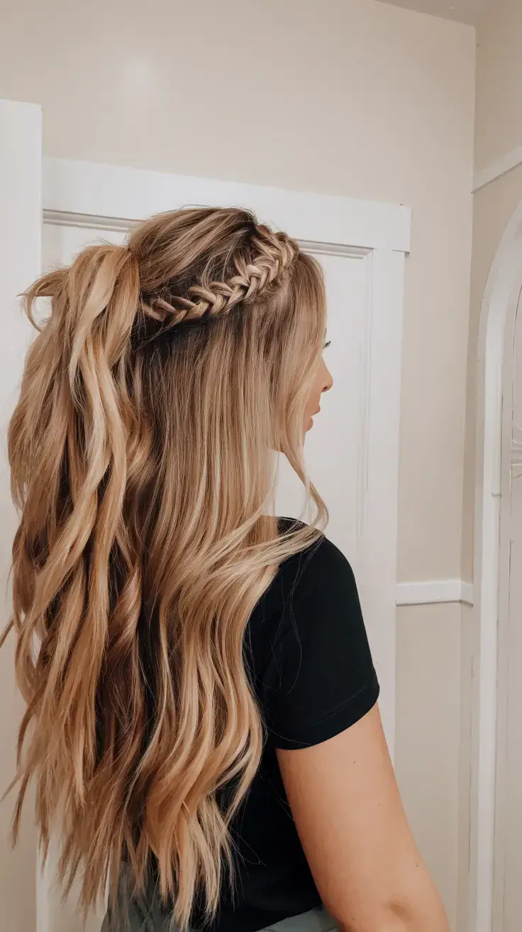 summer hairstyles for long hair 2025 Side-Swept Fishtail Braided Half-Up