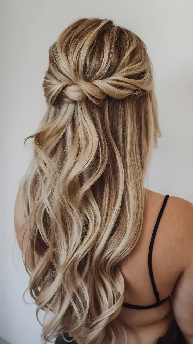 summer hairstyles for long hair 2025 Knotted Half-Up Waves That Scream Summer