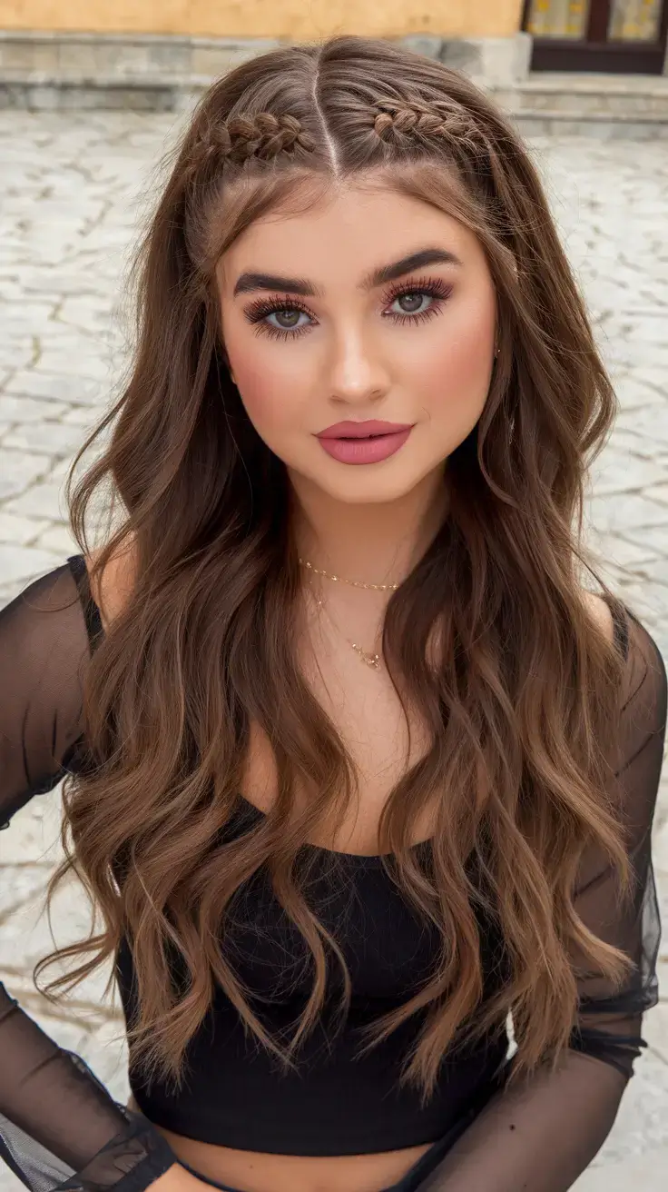 summer hairstyles for long hair 2025 Double Crown Braids with Loose Waves