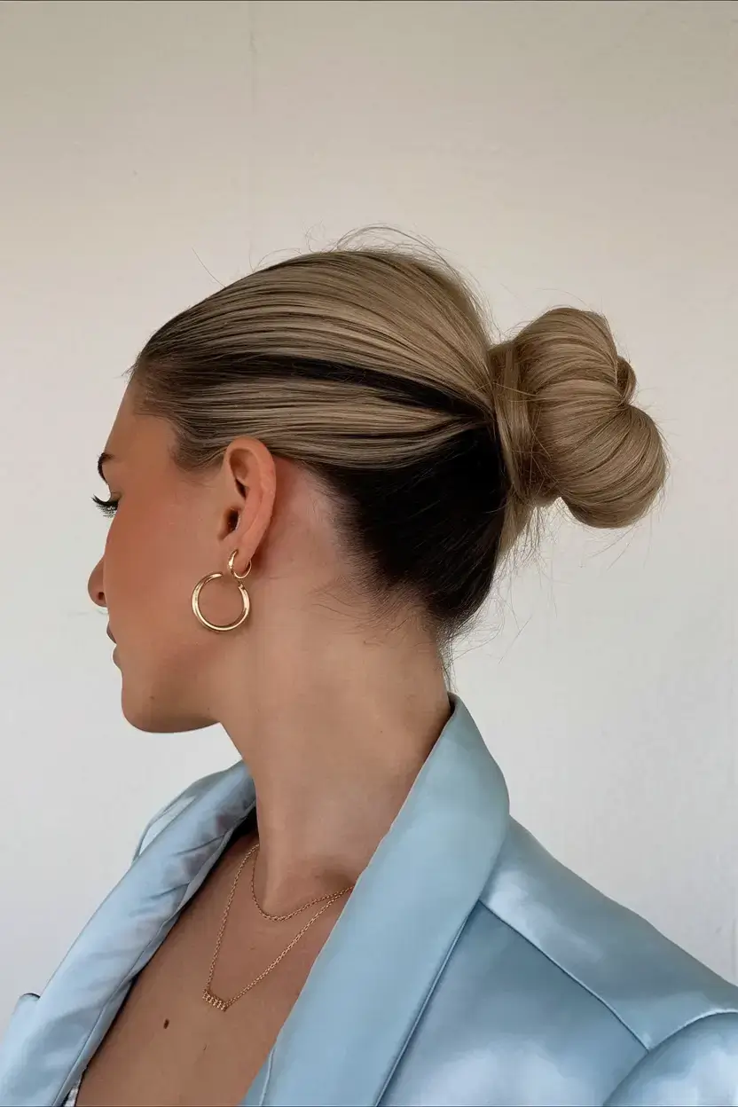 summer hairstyles for medium hair 2025 Polished Low Bun with Modern Edge