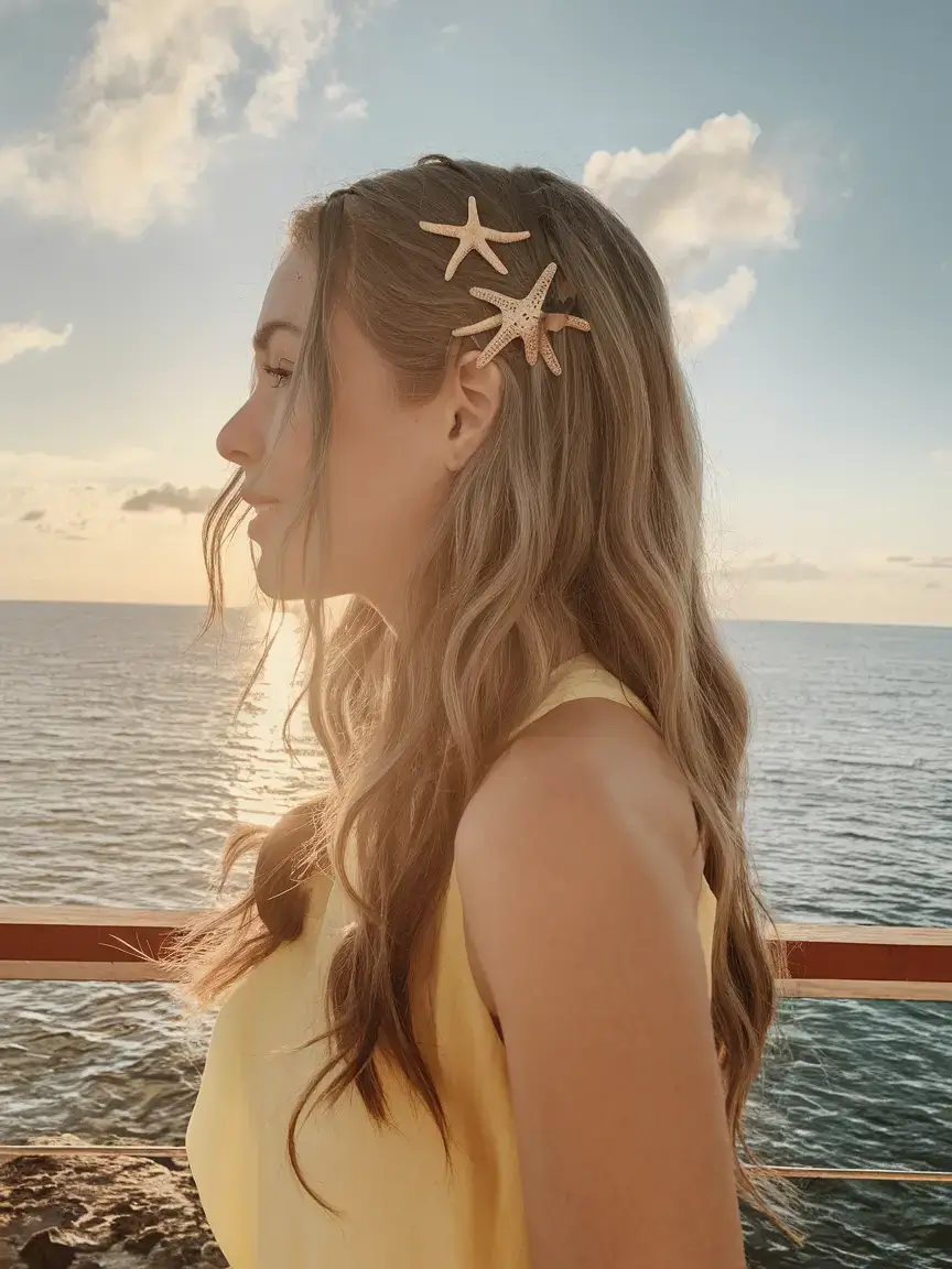 summer hairstyles for medium hair 2025 Beach Waves with Starfish Clips