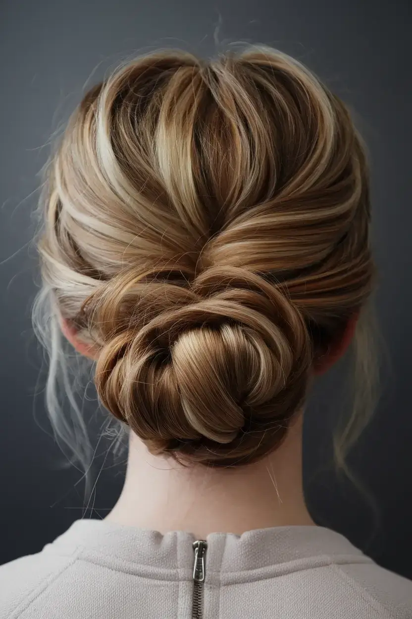 summer hairstyles for medium hair 2025 Twisted Low Bun with Sunkissed Dimension
