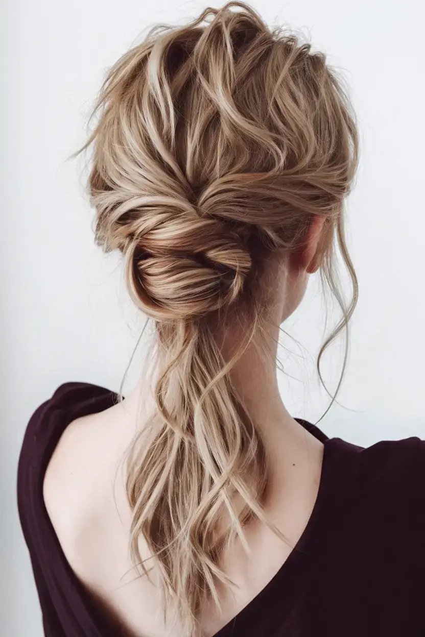 summer hairstyles for medium hair 2025 Loose-Twisted Low Pony with Windswept Texture