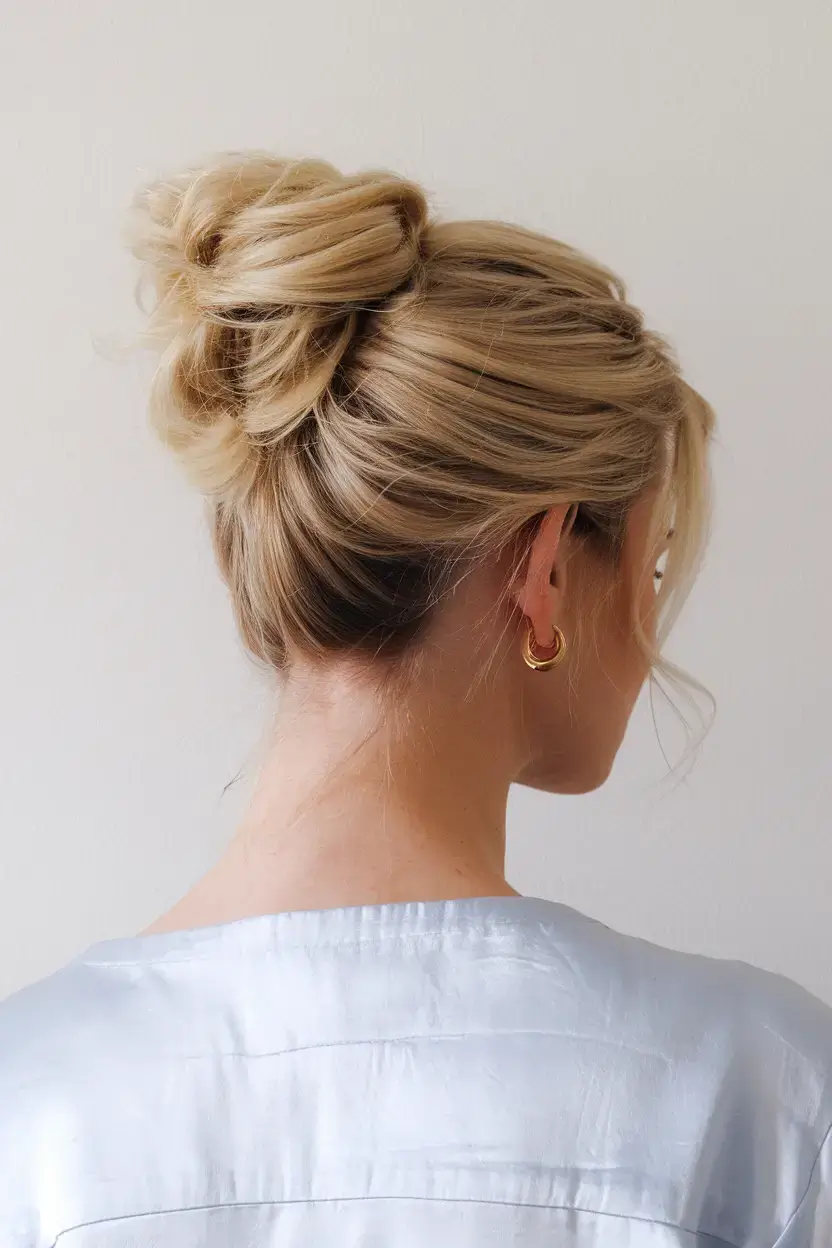 summer hairstyles for medium hair 2025 Modern French Roll-Inspired Top Knot