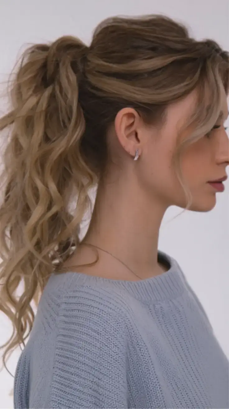 summer hairstyles for medium hair 2025 Cascading Curl Ponytail with Soft Front Layers