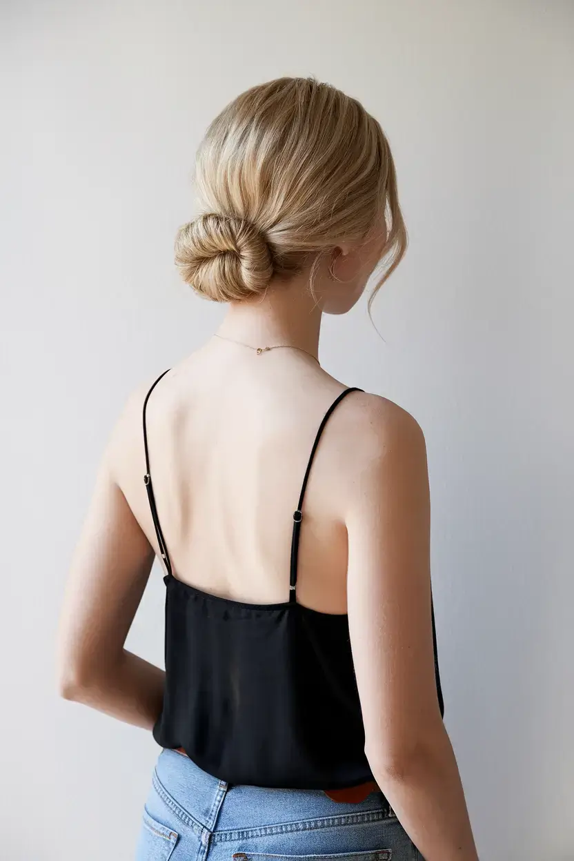 summer hairstyles for medium hair 2025 Minimalist Low Chignon with Soft Volume