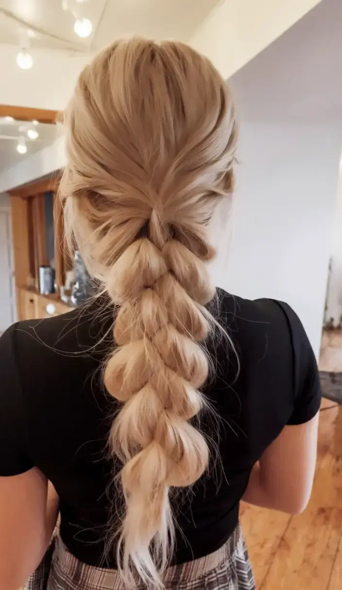 summer hairstyles for medium hair 2025 Textured Bubble Braid with Laidback Flair