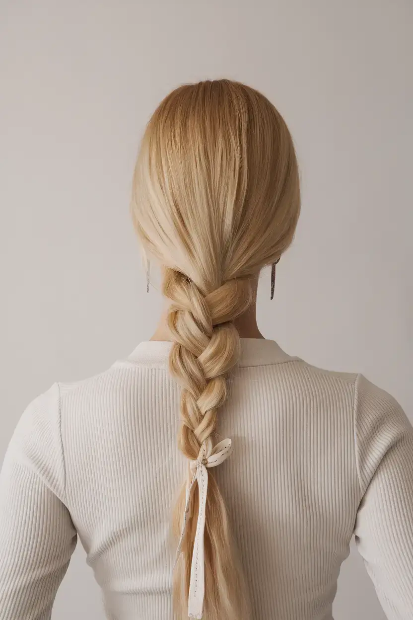 summer hairstyles for medium hair 2025 Classic French Braid with Ribbon Detail