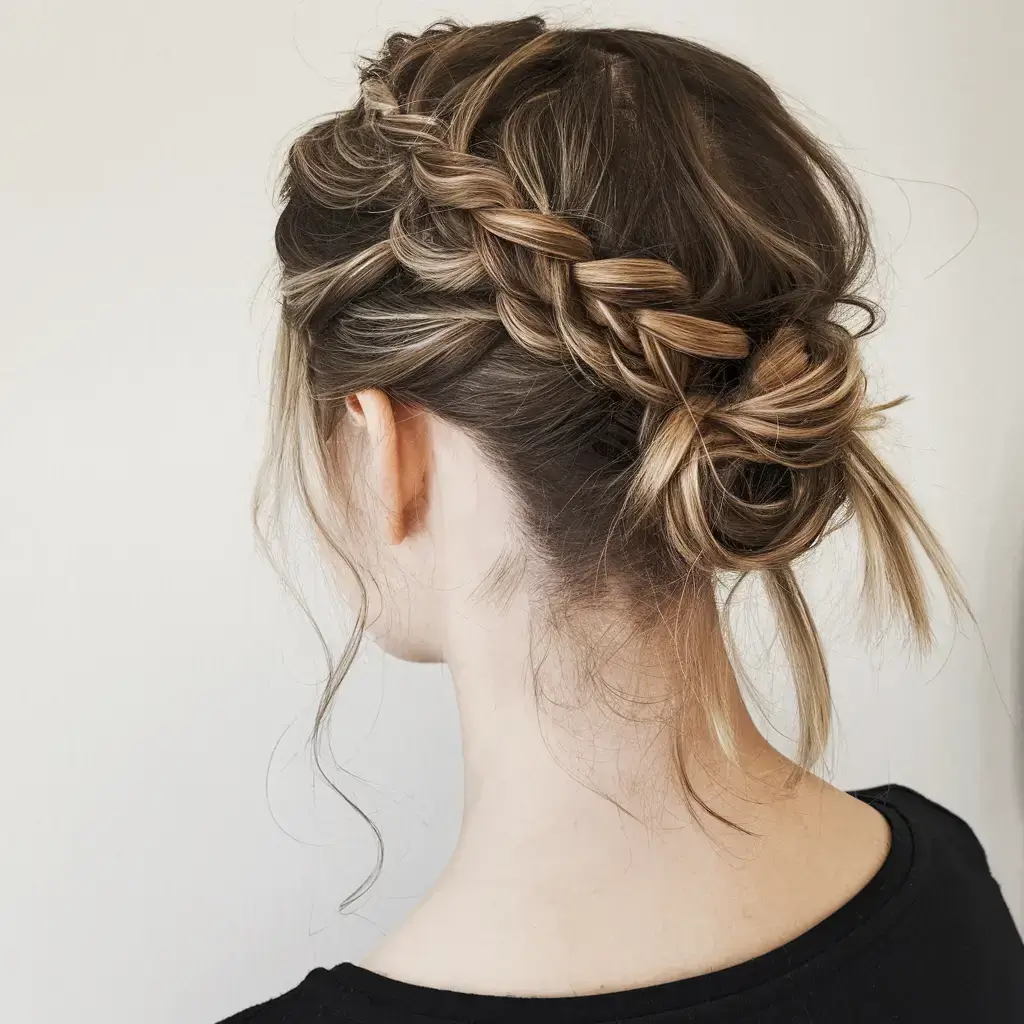 summer hairstyles for short hair 2025+Boho Braided Low Knot