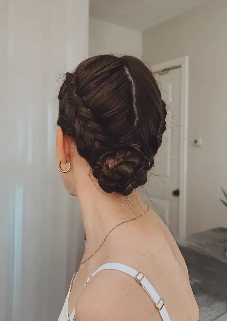 summer hairstyles for short hair 2025+Twisted Crown Braids with Sleek Finish