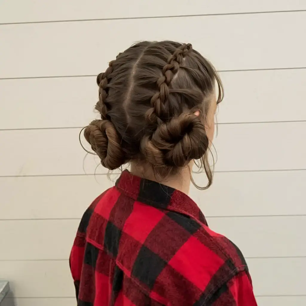 summer hairstyles for short hair 2025+Thick Braided Space Buns with Attitude