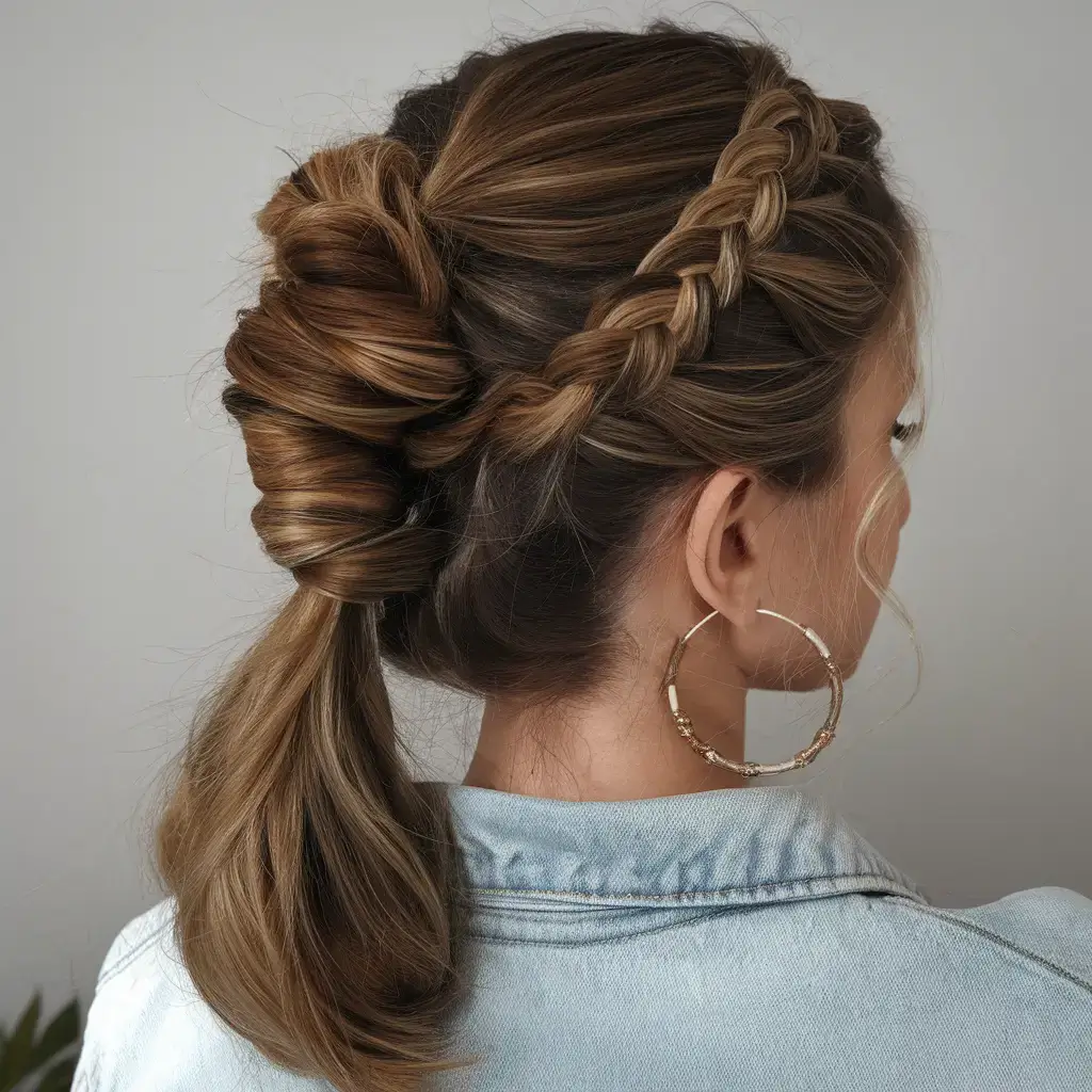 summer hairstyles for short hair 2025+Braided Mohawk into Wrapped Ponytail