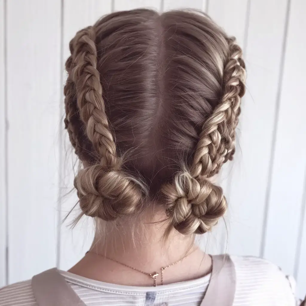 summer hairstyles for short hair 2025+Neat Boxer Braids into Double Rosette Knots
