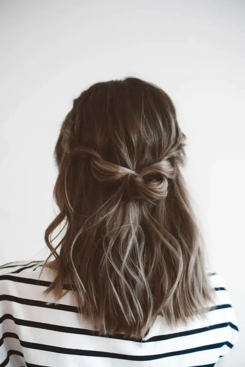 summer hairstyles for short hair 2025+Soft Loop Half-Knot with Gentle Waves