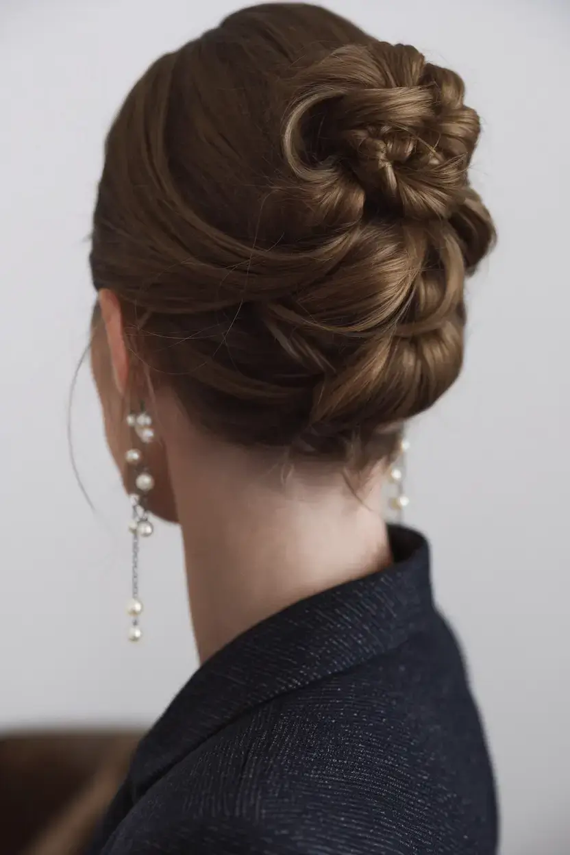 summer hairstyles for short hair 2025+Structured French Twist Bun with Braided Accent