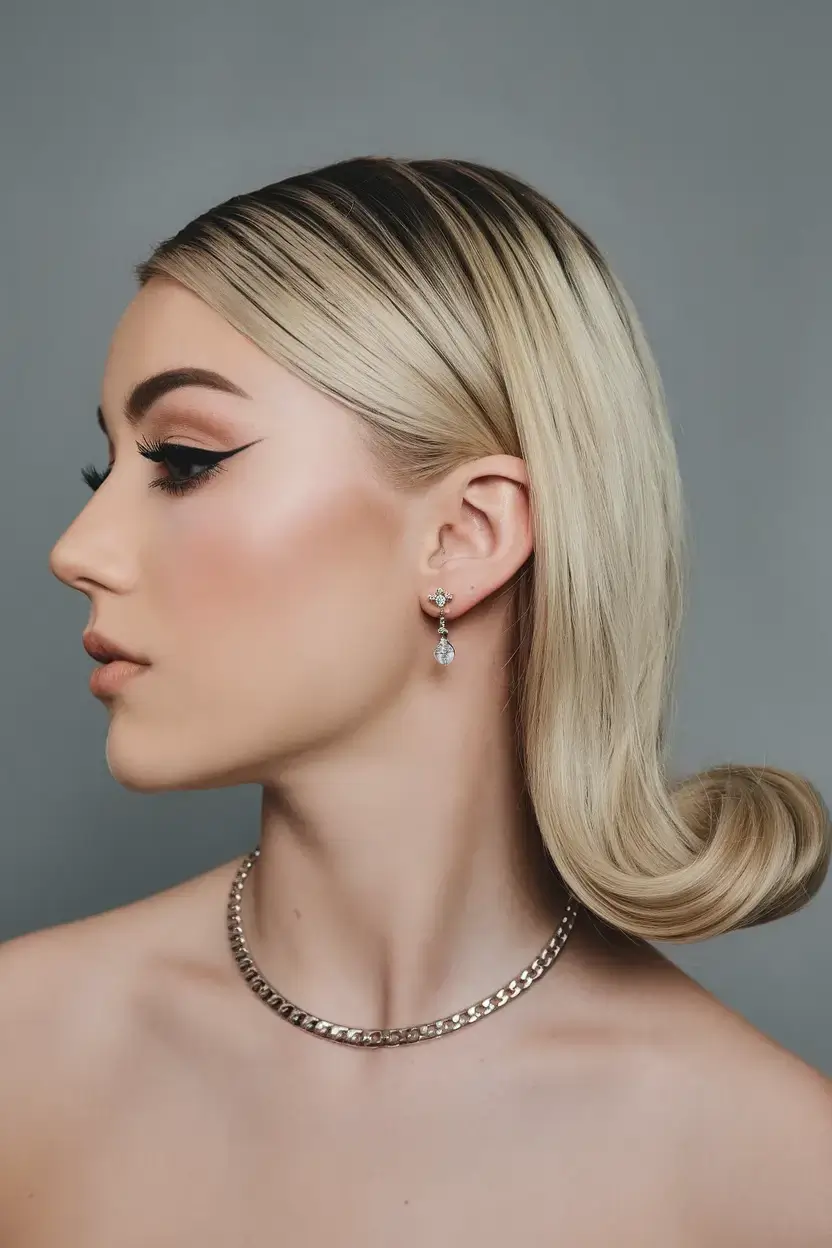 summer hairstyles for short hair 2025+Retro S-Curl Flip with Slick Side Part