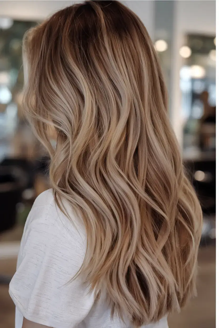 summer highlights ideas 2025 Golden Beige Balayage with Shadow Root