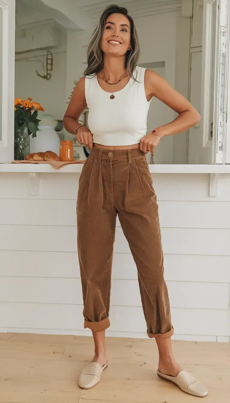 summer mom outfit trends 2025 Golden Hour Corduroy Vibes