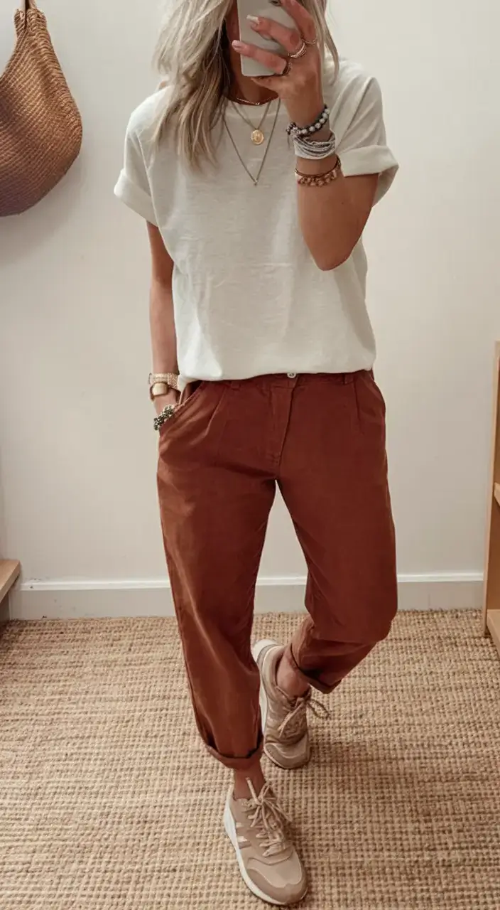 summer mom outfit trends 2025 Earthy Tones and Sneakers that Work Overtime