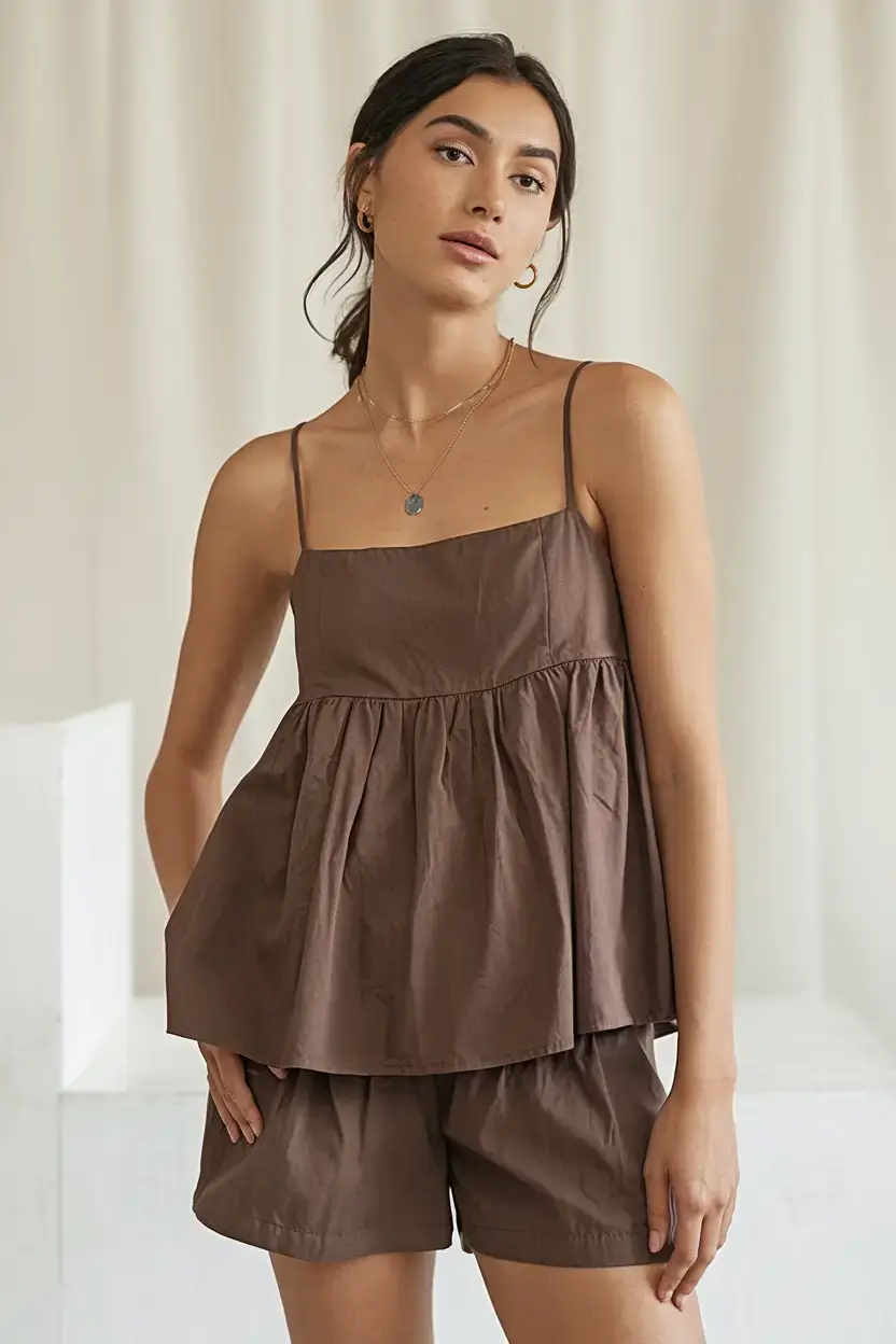 summer mom outfit trends 2025 Chocolate Layers with Whimsical Vibes