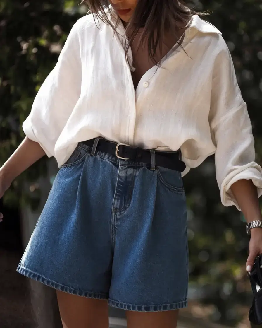 summer mom outfit trends 2025 Classic Cool with a Denim Twist