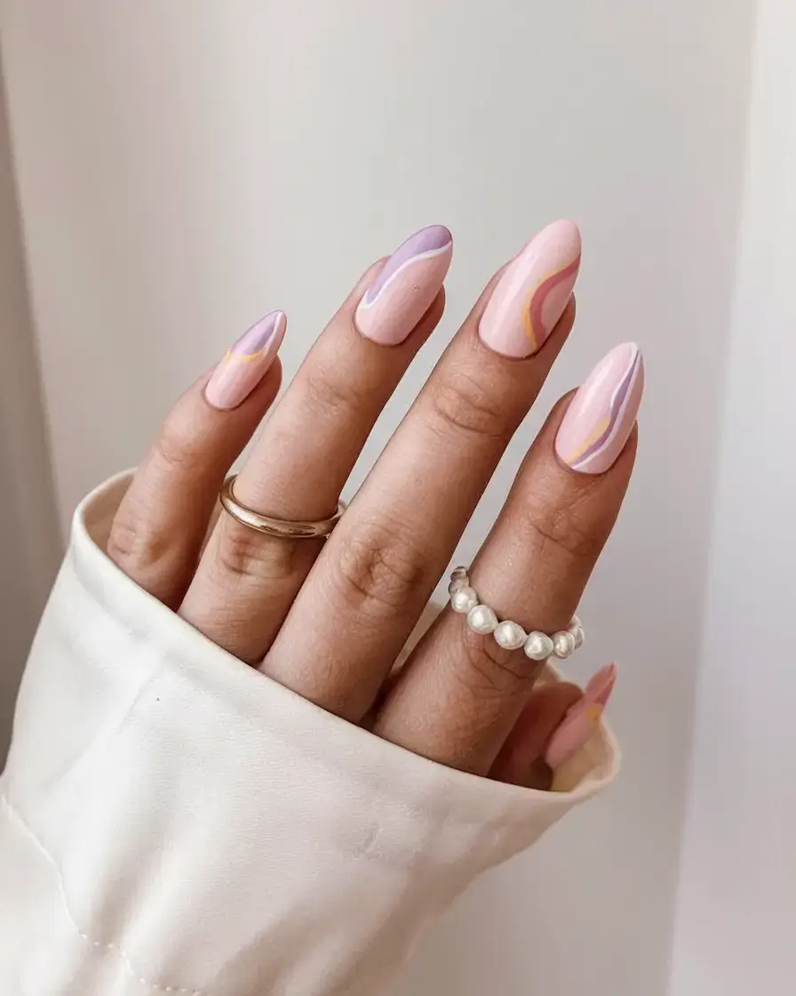 summer nail art ideas 2025 Lavender Sunset Swirls