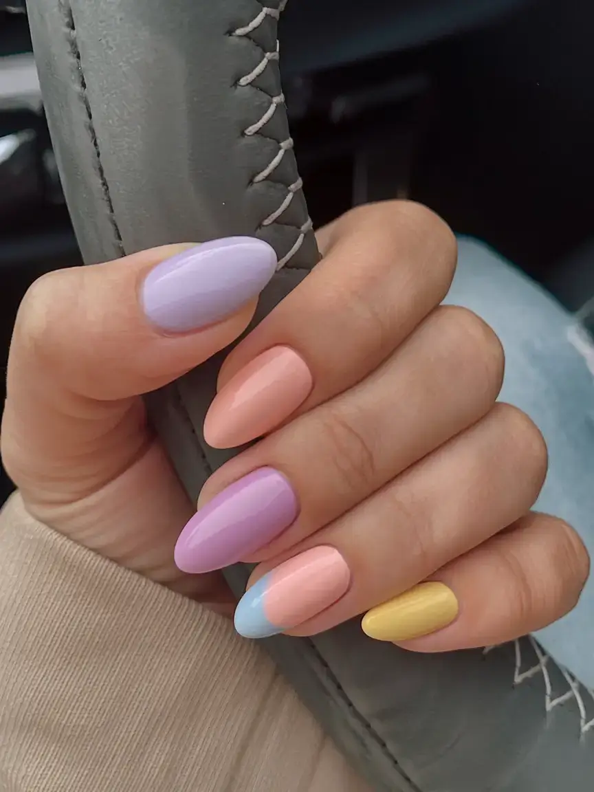summer nail art ideas 2025 Pastel Patchwork Polish