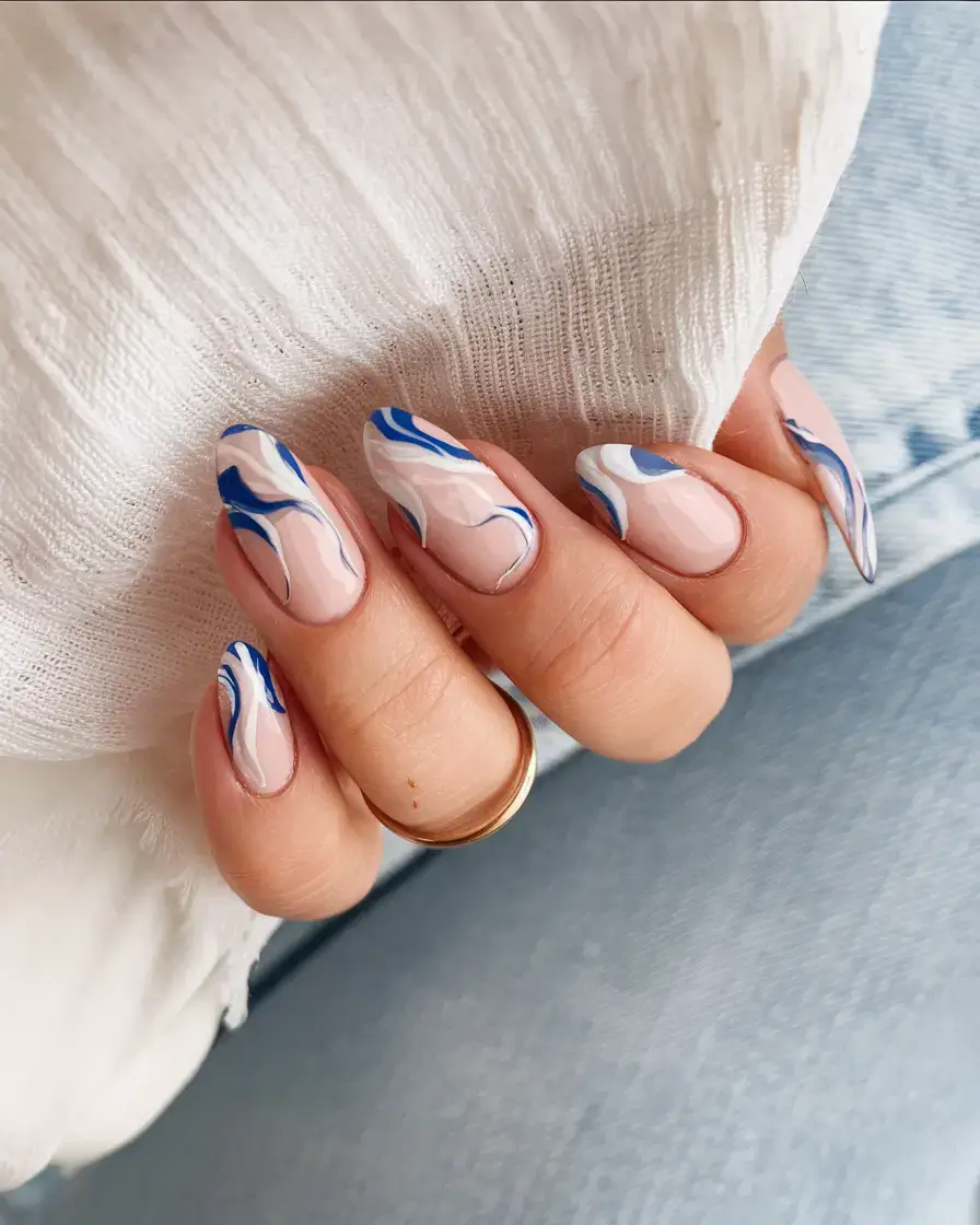 summer nail art ideas 2025 Ocean Breeze Marble Waves