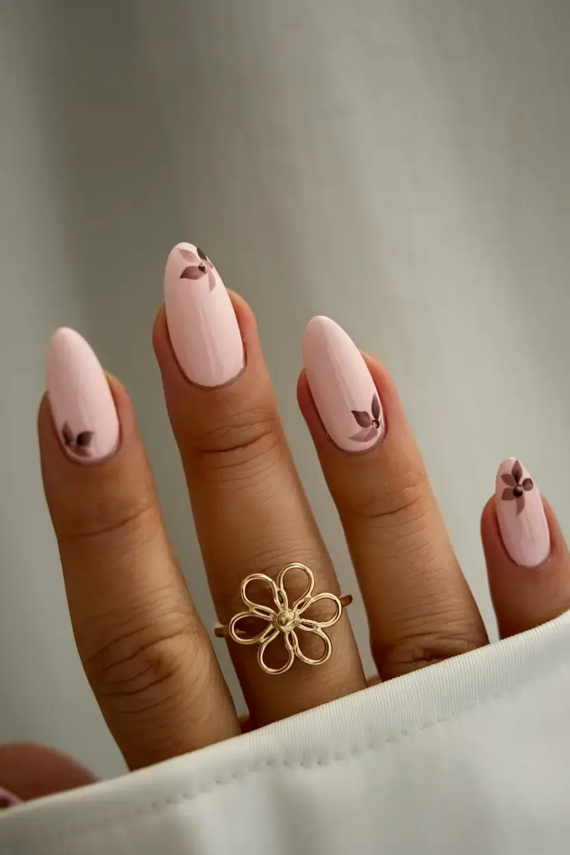 summer nail art ideas 2025 Minimal Mauve Bud Accents