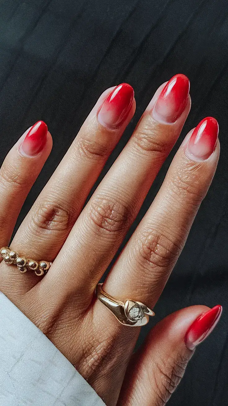 summer nail art ideas 2025 Glossy Cherry Ombré