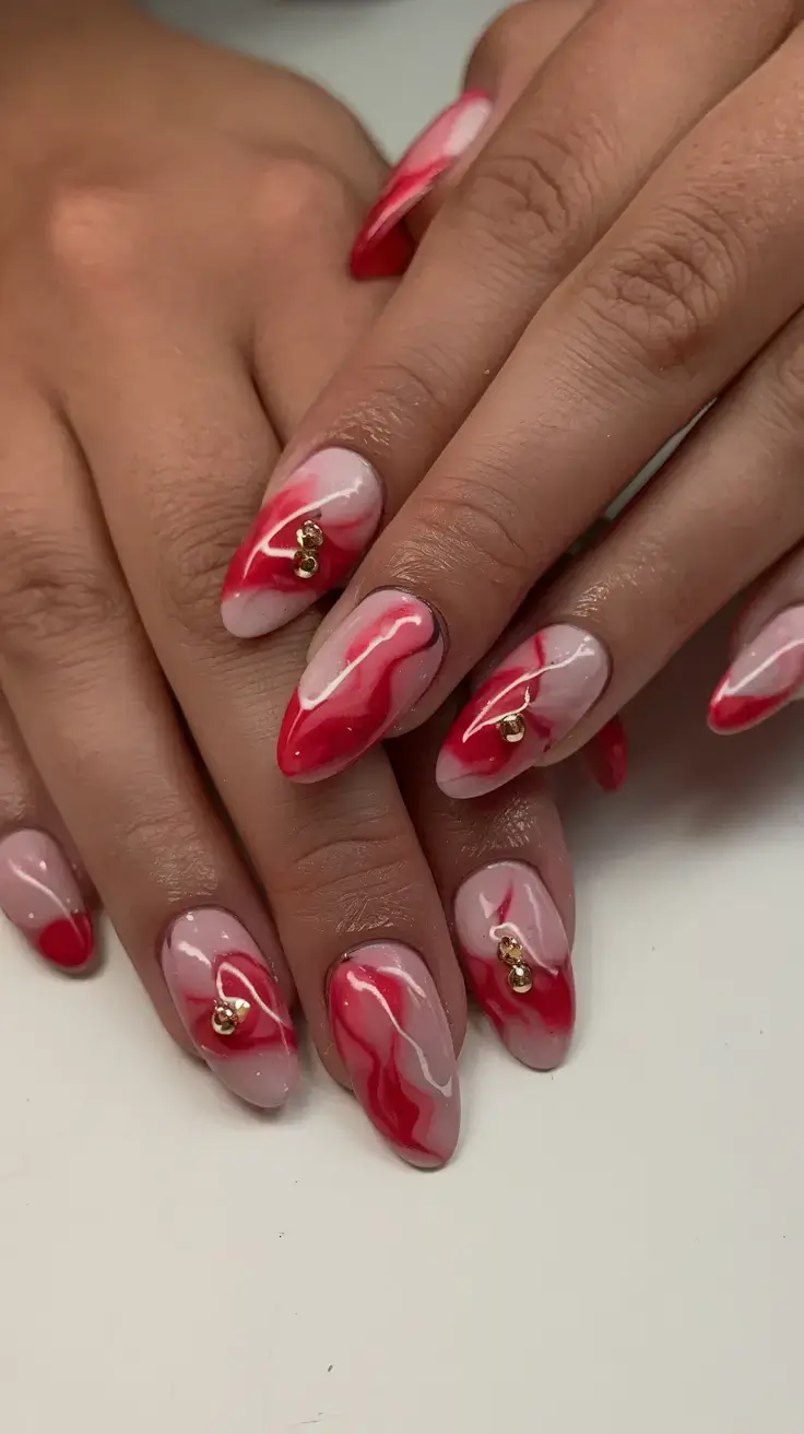 summer nail art ideas 2025 Cherry Wave Drama