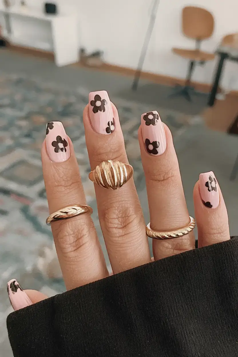 summer nail art ideas 2025 Retro Floral Fun
