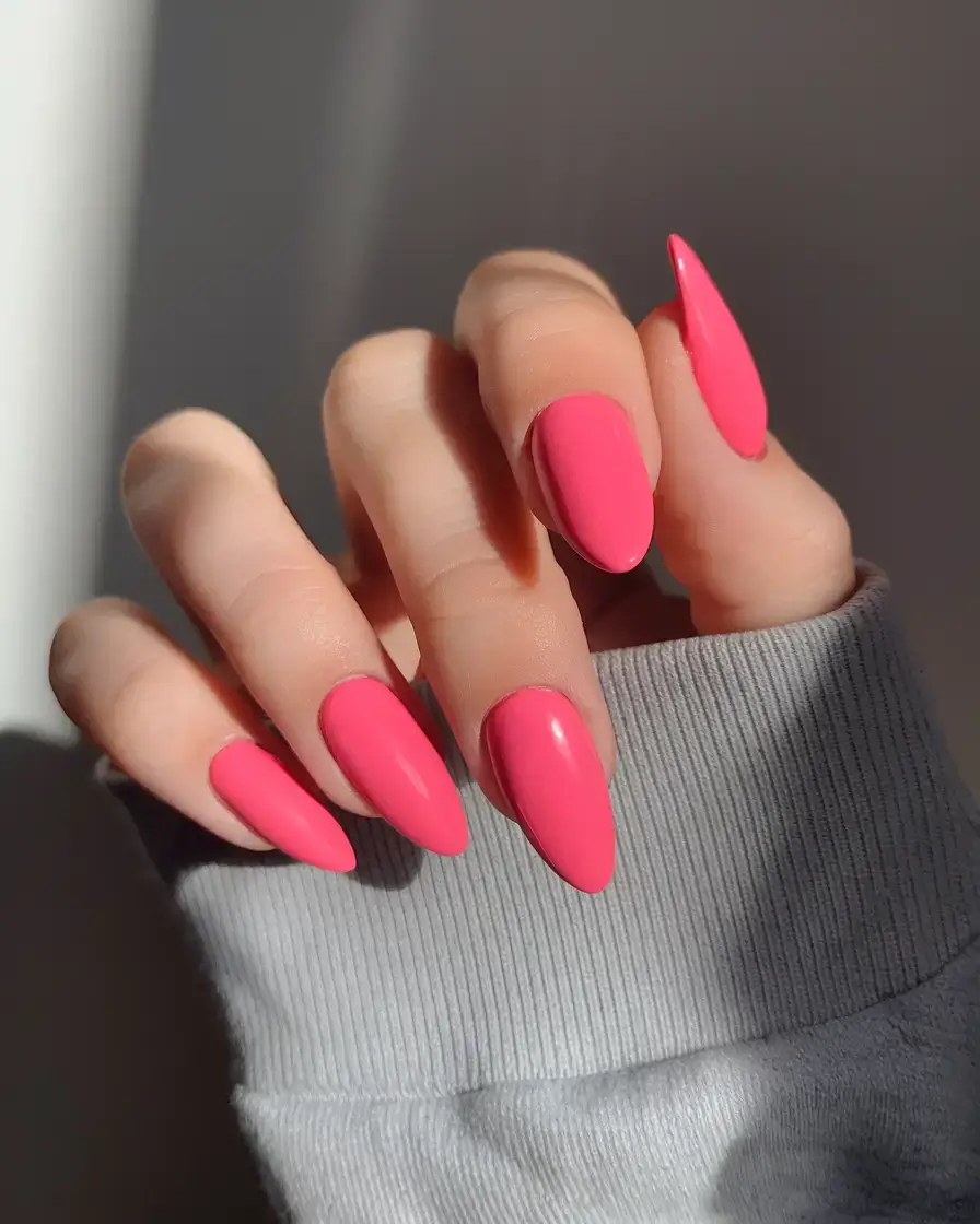 summer nail colors ideas 2025 Bubblegum Almond for the Bold and Bright