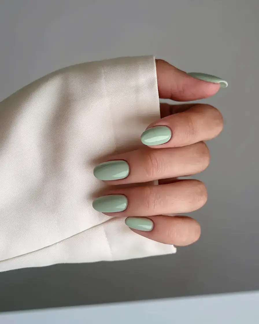 summer nail colors ideas 2025 Mossy Sage with a Cool Undertone