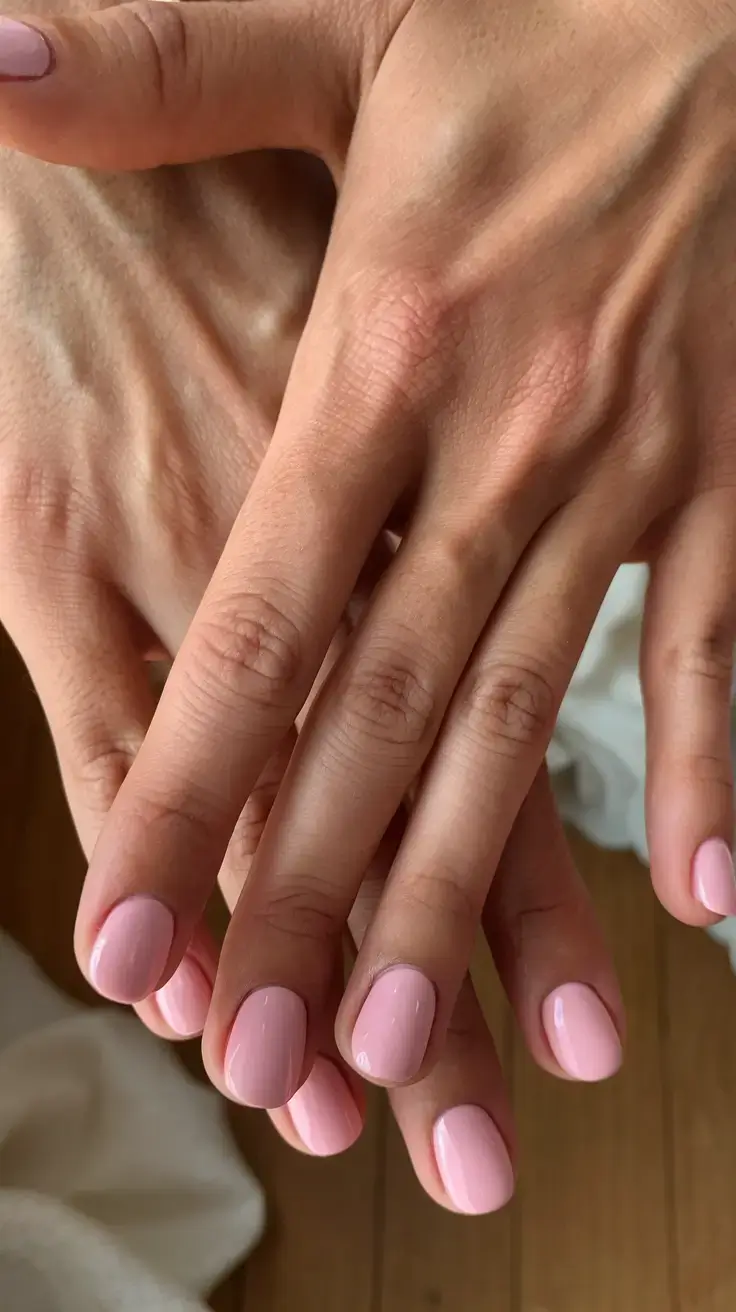 summer nail colors ideas 2025 Ballet Pink and Ridiculously Glossy