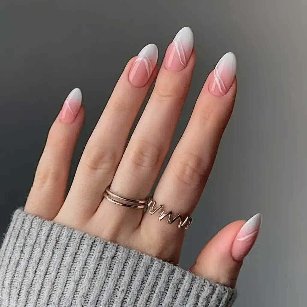 summer nail inspo 2025 Whisper-White Waves on Soft Pink