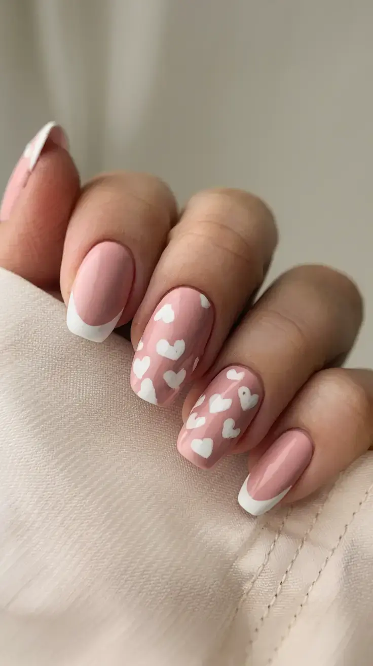 summer nail inspo 2025 Classic Hearts with a French Twist