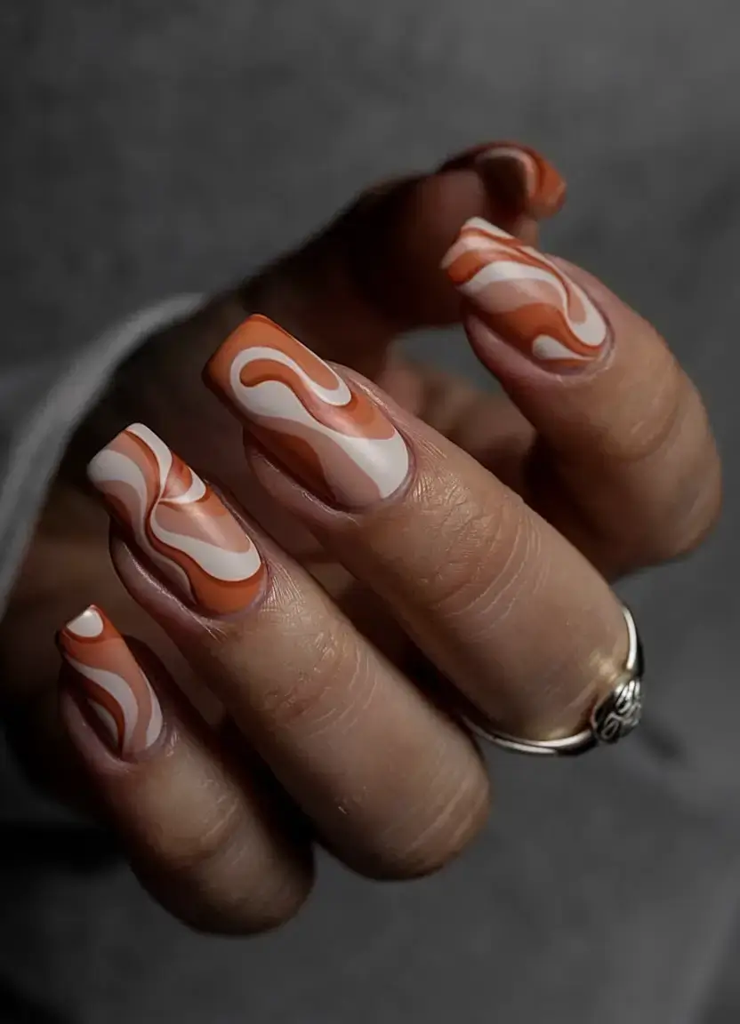 summer nail inspo 2025 Spiced Terracotta Swirls