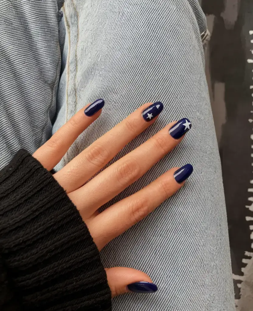 summer nail inspo 2025 Midnight Navy with Simple Starbursts