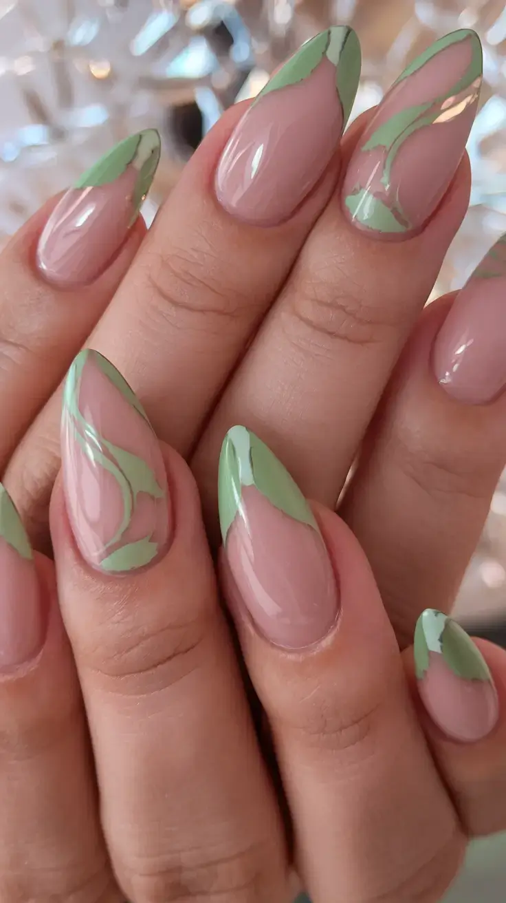 summer nail inspo 2025 Minty Swirl French