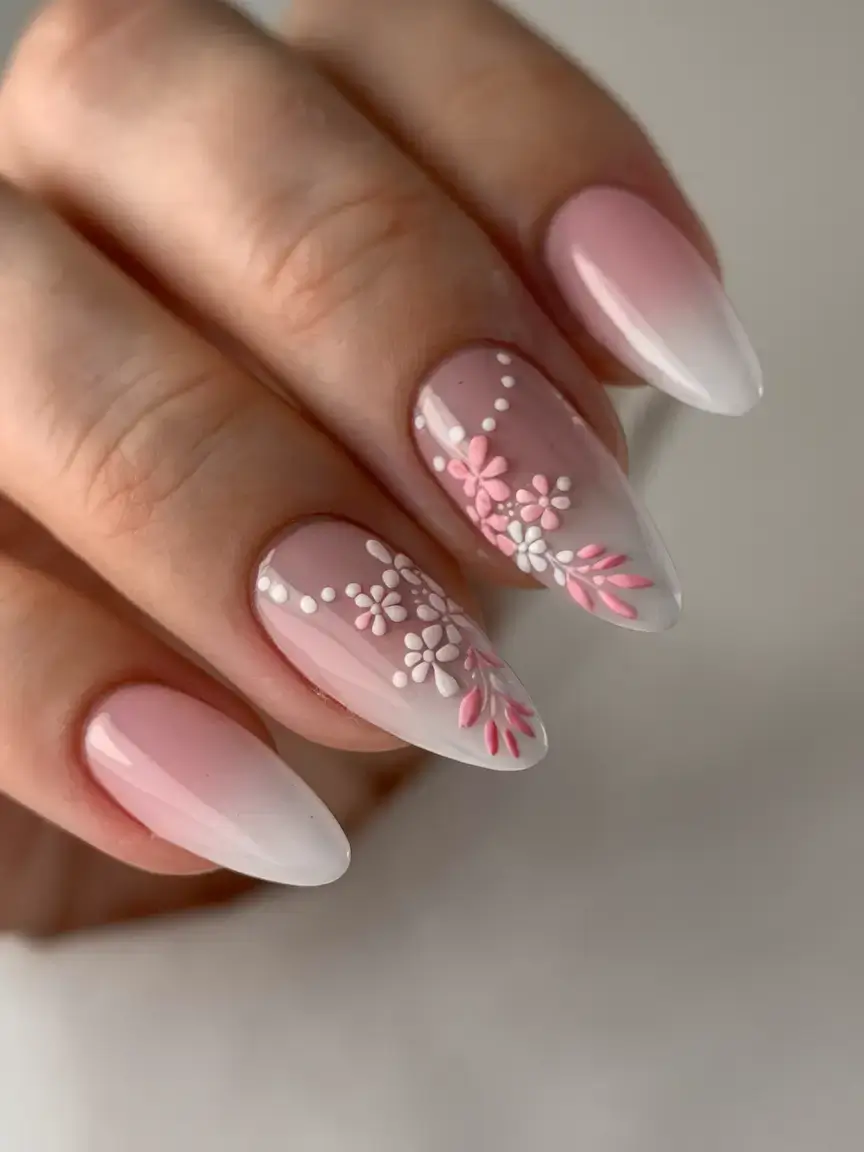 summer nail inspo 2025 Ombre Blossoms with Petal Perfection