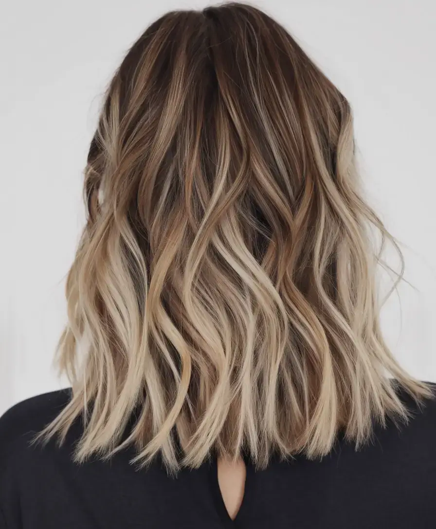 summer ombre hair color ideas 2025 Honey Ribbon Lob with Buttery Accent Waves